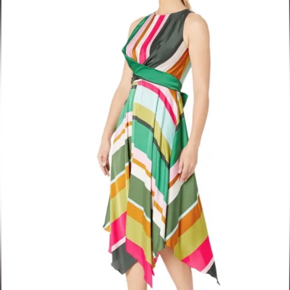 Maggy London Pop Party striped midi asymmetrical dress size 2 - Picture 3 of 16